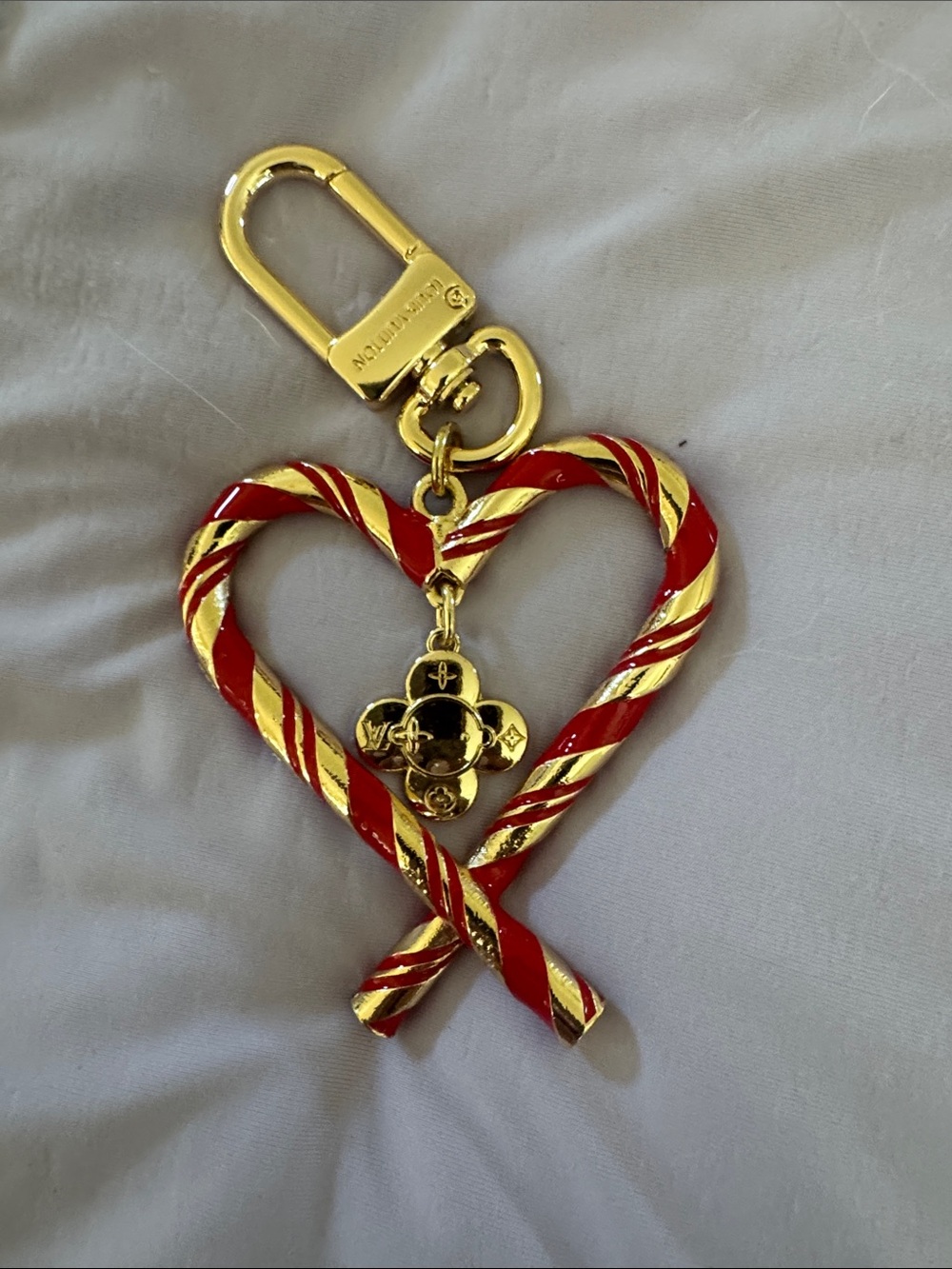 Gold & Red Striped Heart LV Keychain / Bagcharm